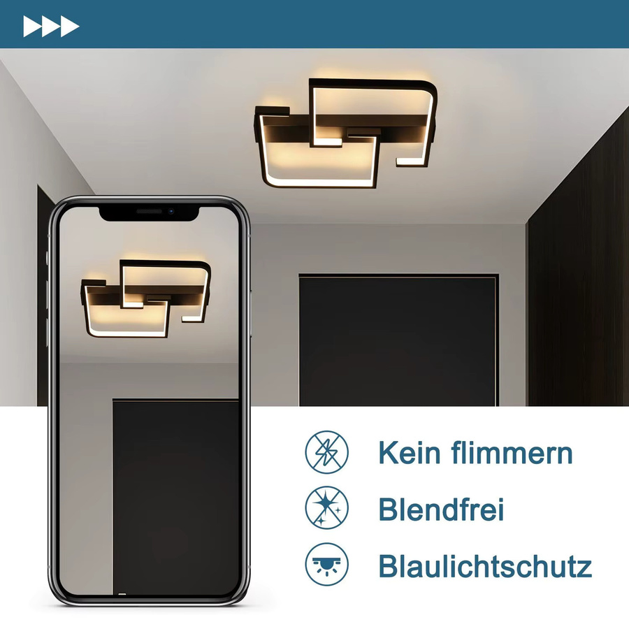 Cliheet Moderne 2-flammige LED-Deckenleuchte in Schwarz, 19W, Warmweiß, Durchmesser: 30 cm - Bild 3