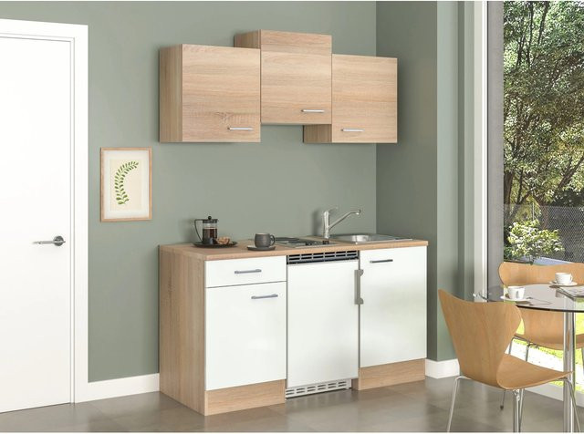 Flex-Well Singleküche Samoa Classic in Weiß und Eiche, B/H/T: 151 x 226 x 60 cm - Bild 1