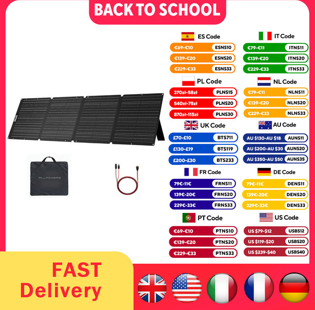 ALLPOWERS SE200 Solarpanel 200 W, faltbares monokristallines ETFE Solarpanel in Schwarz, wasserdicht nach IP68 für Solargeneratoren, Wohnmobile und Outdoor-Reisen - Bild 1