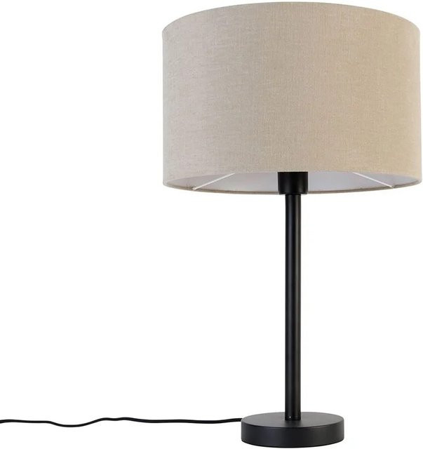 QAZQA Simplo Moderne Tischlampe aus Stahl in Schwarz mit Bouclé Schirm in Hellbraun, Höhe: 40 cm - Bild 1