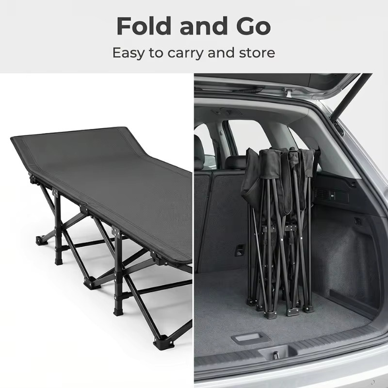MDUG Tragbares Klappbares Campingbett aus Metall und Textilene in Schwarz mit verstellbarer Kopfstütze, Tragkraft 150 kg - Bild 6