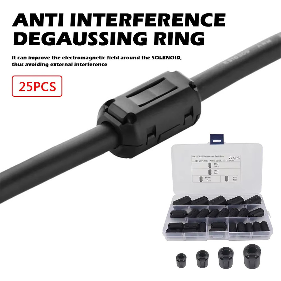 25 Stück Ferritkern-Ringe als Kabelverbinder-Klemmen zur RFI- und EMI-Filterung in Schwarz, Durchmesser: 3,5 mm, 5 mm, 7 mm und 9 mm - Bild 4