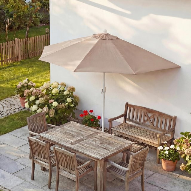 MCW Sonnenschirm Lorca halbrund in Creme mit UV 50+ Schutz, Durchmesser: 300 cm - Bild 1