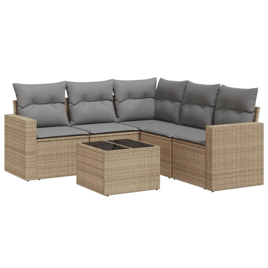 vidaXL 6-teilige Garten-Sofagarnitur in L-Form aus PE-Rattan mit Kissen in Beige und Grau - Bild 2