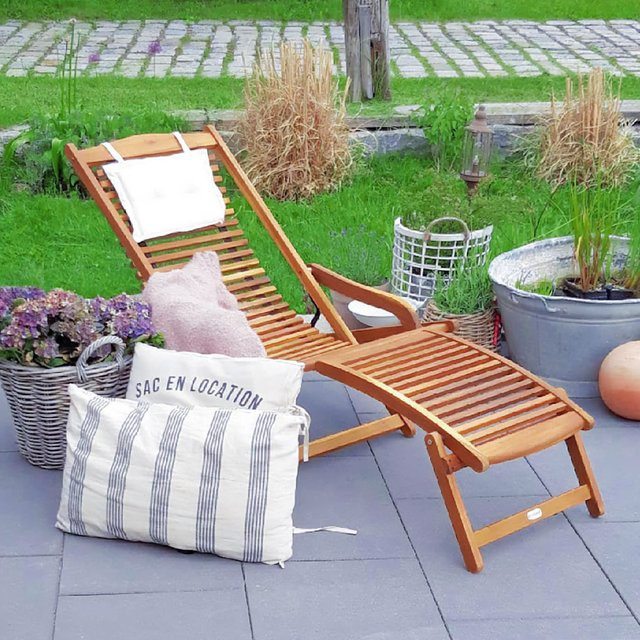 Casaria 2er-Set Gartenliegen aus Akazienholz in Braun inklusive Kopfkissen - Bild 1