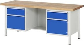 Rau Werkbank höhenverstellbar 8551A2 in Weiß mit 2 Schubladen und 2 Türen, B/T/H: 200 x 70 x 84-104 cm - Bild 1