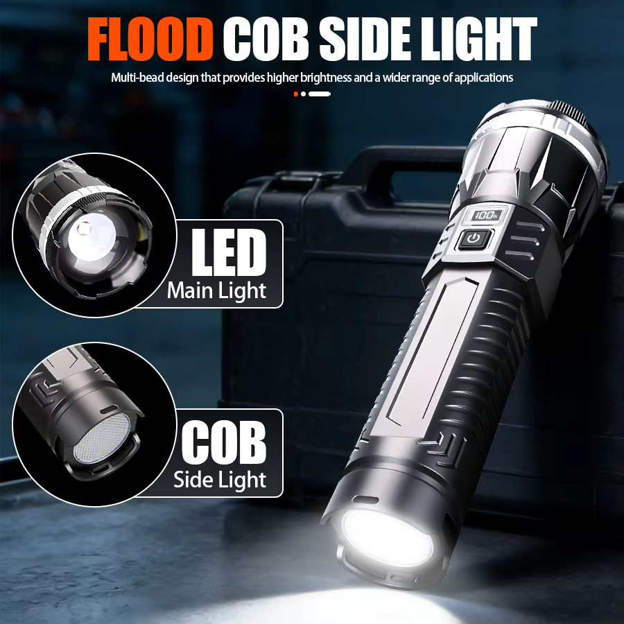 KDULIT LED COB Taschenlampe mit USB-Wiederaufladung und Rücklicht in Schwarz - Bild 3