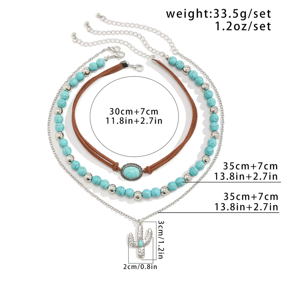 KunJoe Halskette, Multilayer, Blau Stein, Perlen, Kaktus Anhänger, Kreuz, Unisex - Bild 2