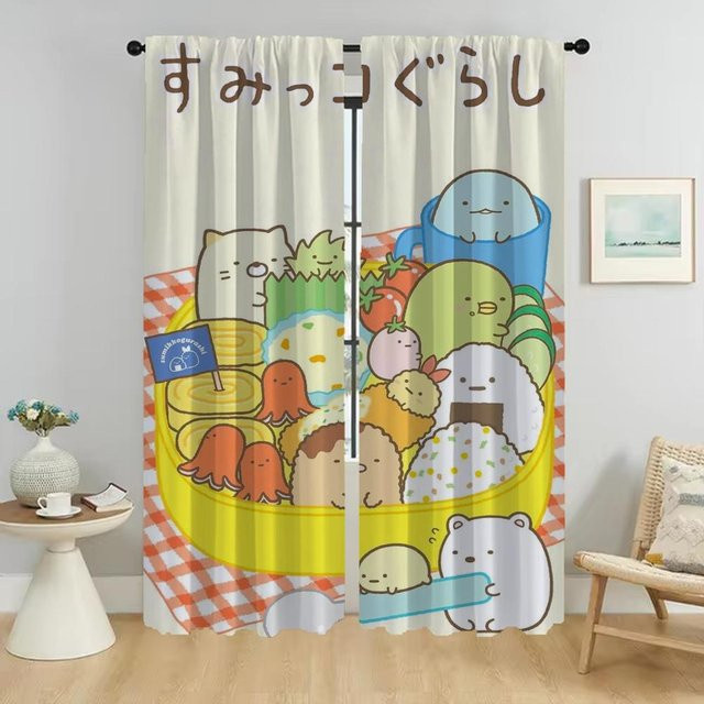 Sumikko Gurashi Küchenvorhänge Set aus 2 Stück, halbtransparent, Mehrfarbig, B: 50 cm, H: 70 cm - Bild 1