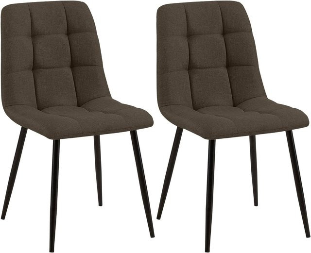 DELUKE 2er Set Esszimmerstühle FIGAD in Braun mit Steppmuster und Stoffbezug, B/T/H: 45 x 55 x 84 cm - Bild 1