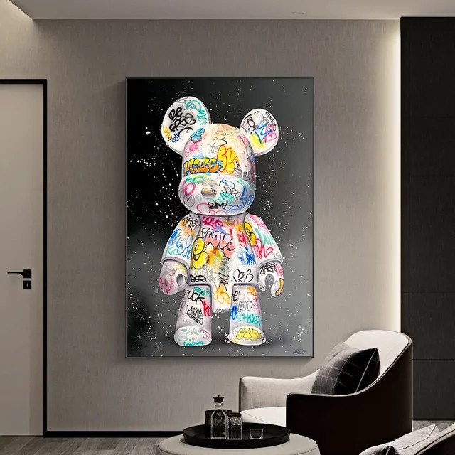 Potdemiel Wandbild Niedlicher Bär Graffiti Pop-Art Leinwanddruck in Mehrfarbig - Bild 1