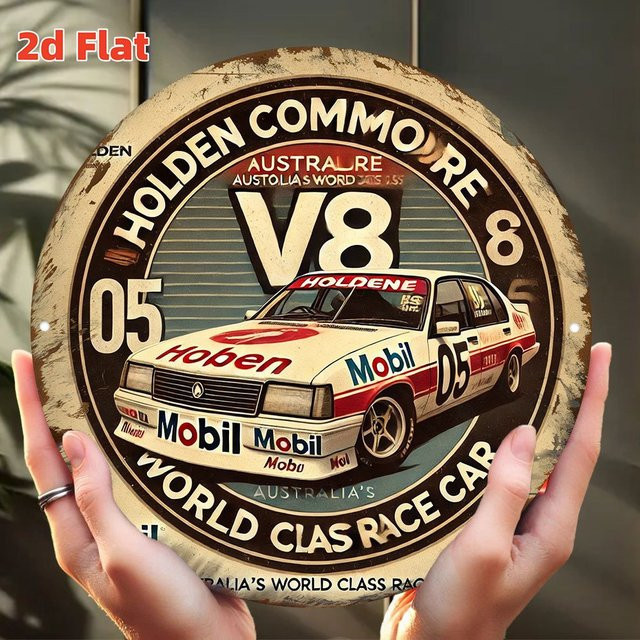 Vintage Holden V8 Rennwagen Metallwandkunst – Rundes Aluminiumschild mit Australien's World Class Race Car Design, Durchmesser: 20 cm - Bild 1
