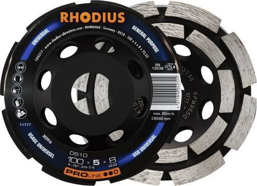 Rhodius PROline Diamantschleiftopf DS10 für Beton, Schwarz, Durchmesser: 100 mm, Breite: 50 mm, Höhe: 80 mm, Bohrung: 22,23 mm - Bild 1