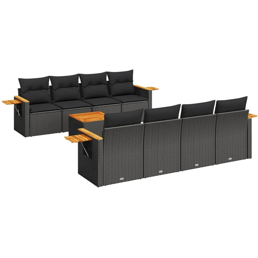 vidaXL 9-tlg Garten-Sofagarnitur in L-Form aus Poly-Rattan und Akazienholz mit Kissen, Schwarz - Bild 2