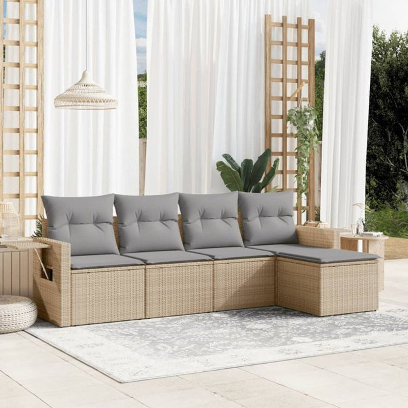 Vidaxl Gartenmöbel-Set aus Polyrattan mit 5 Teilen und Kissen in Beige - Bild 1
