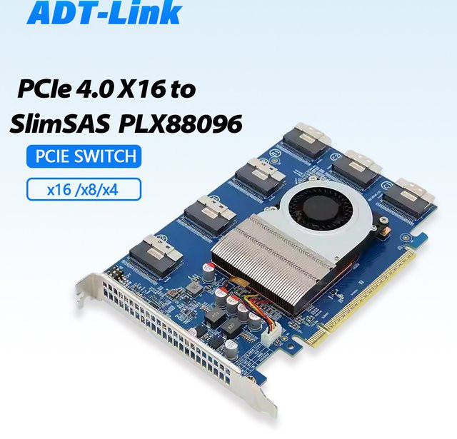 ADT-Link No-Split SWITCH PLX88096 PCIe 4.0 x16 Erweiterungskarte für externe GPU und SSD in Blau - Bild 1