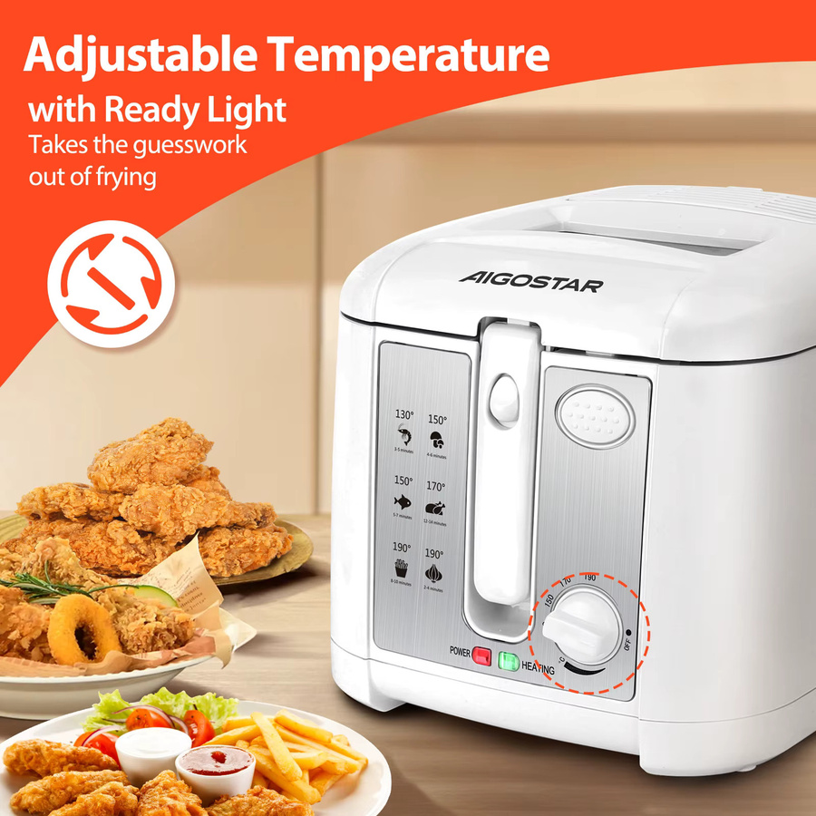 Aigostar Fritteuse mit Öl, 1650W, 2,5 l mit Sichtfenster und Temperaturregelung, Weiß - Bild 2