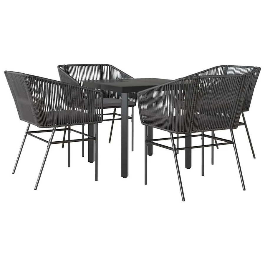vidaXL 5-teilige Garten-Essgruppe aus Poly Rattan mit Glasplatte und Kissen in Schwarz und Dunkelgrau - Bild 2