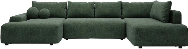 Vente-unique Schlafsofa Daviso in Tannengrün mit L-Form und Schlaffunktion, Breite: 360 cm - Bild 1