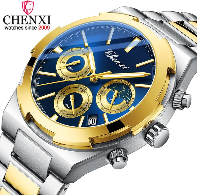 CHENXI Chronograph Armbanduhr Edelstahl, Silber, Herren - Bild 1