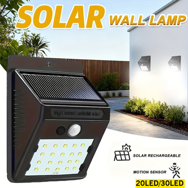 XIWANGFIRE Solar-Straßenlaterne mit LED, PIR-Bewegungssensor und Sonnenlichtsteuerung, 3-seitige Wandleuchte für Garten und Hof, Schwarz - Bild 1
