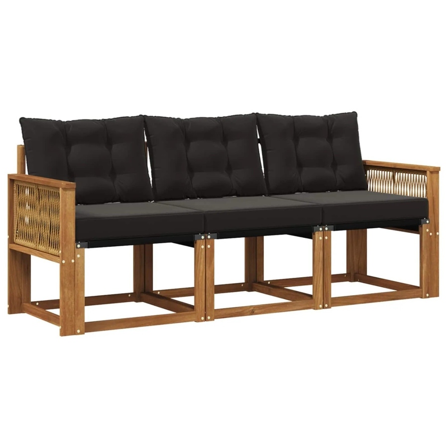 vidaXL Outdoor-Sofagarnitur aus Akazienholz und Textilene mit Kissen in Natur und Schwarz - Bild 2