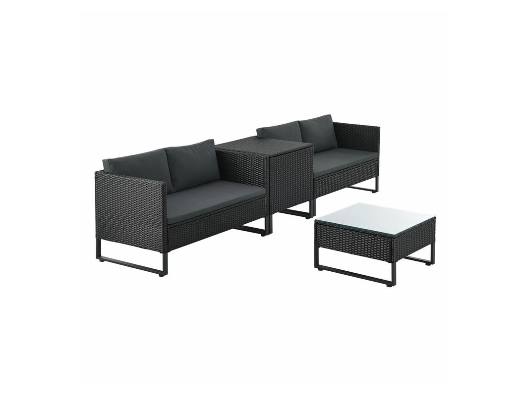 Juskys Polyrattan Lounge Santorini Outdoor Sitzecke in L-Form mit Auflagenbox und Polsterkissen, Schwarz/Grau - Bild 3