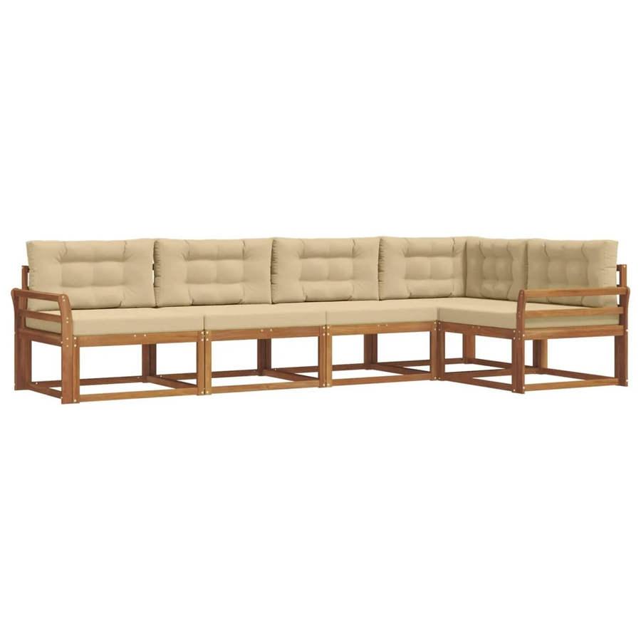 vidaXL Outdoor-Sofagarnitur aus massivem Akazienholz in L-Form, 5-teiliges Set in Natur und Beige mit Kissen - Bild 2