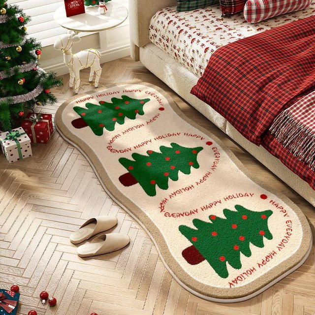 VIKAMA Plüschteppich mit Cartoon-Weihnachtsdesign, ovaler Teppich für das Schlafzimmer, Mehrfarbig - Bild 1