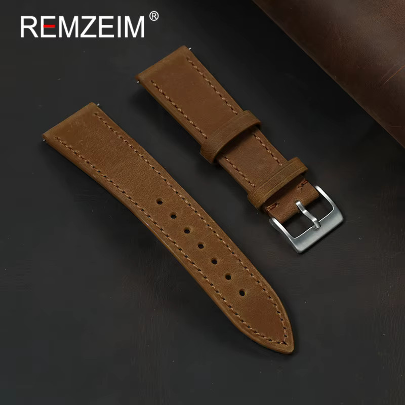 REMZEIM Uhrenarmband Leder, Blau, Braun, Grün, Unisex - Bild 1