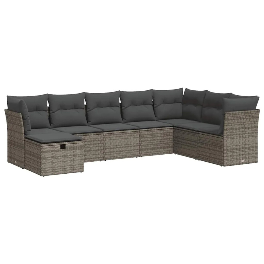 vidaXL 8-teilige Garten-Sofagarnitur in L-Form aus grauem Poly-Rattan mit Kissen und Ottoman für Terrasse und Garten - Bild 2