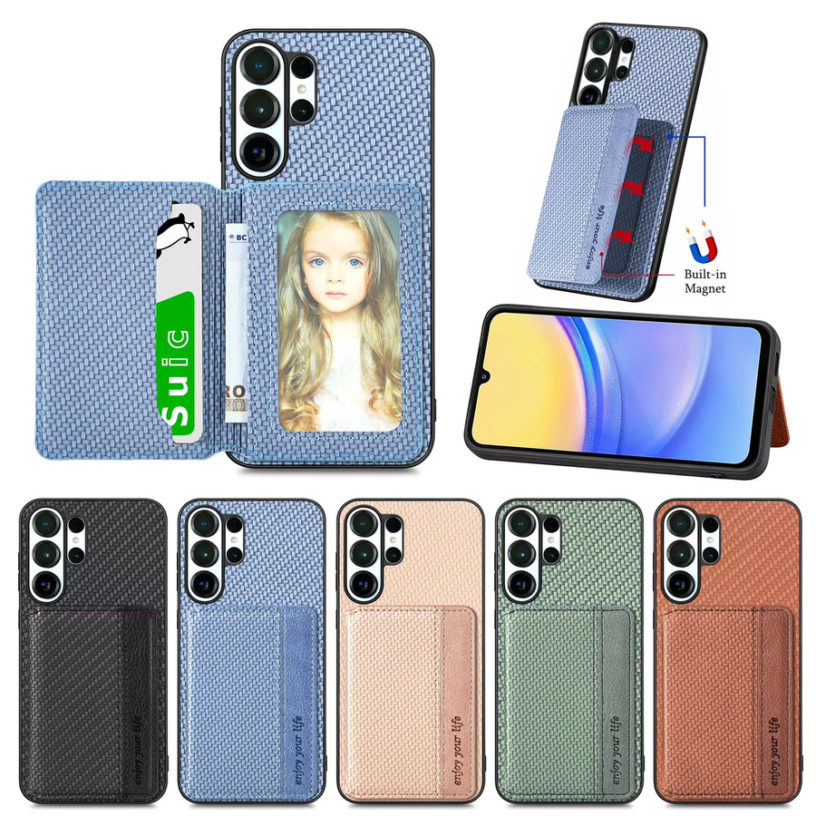 Magnetische Carbonfaser-Kartenhalter-Brieftasche Handyhülle für Samsung S26 S25FE Ultra S24 Plus S23 S22 S21 in Grün mit Standfunktion - Bild 5
