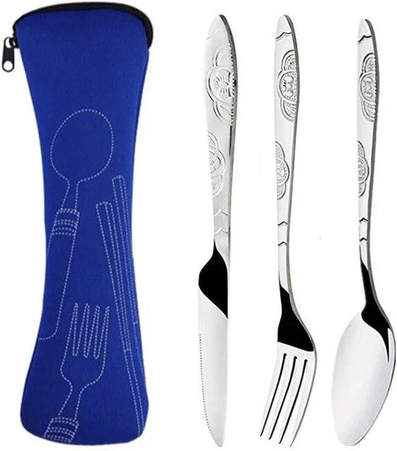 Eyeful Besteckset aus Edelstahl mit Etui, 3-teilig, Dunkelblau - Bild 1