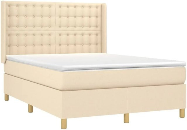 vidaXL Boxspringbett mit Matratze in Beige, Hybrid-Bett mit LED-Unterbettbeleuchtung und USB-Ladeport, B/T: 140 x 190 cm - Bild 1