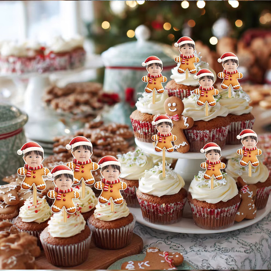 WEIGAO Weihnachtsdekoration Set mit Lebkuchenmann, Fotobanner und Kuchendekoration, Mehrfarbig - Bild 4