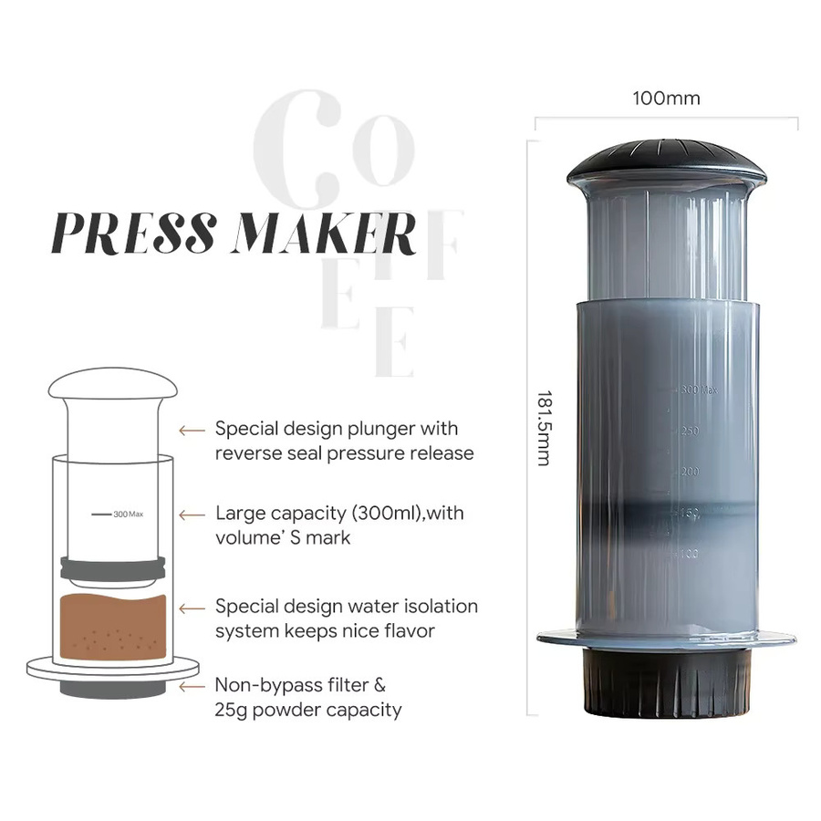 AeroPress Kaffeemaschine Set mit Mühle und Filterpapier für Espresso und Café, 300 ml - Bild 2