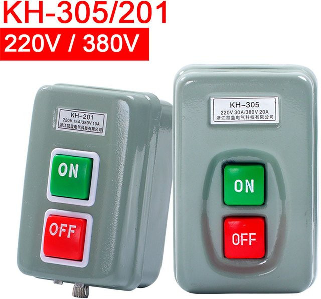 Elektrischer Steuerkasten KH-305 KH-201 mit Drucktastenschalter für einphasigen und dreiphasigen Wechselstrom, AC 250 V 380 V, grau - Bild 1
