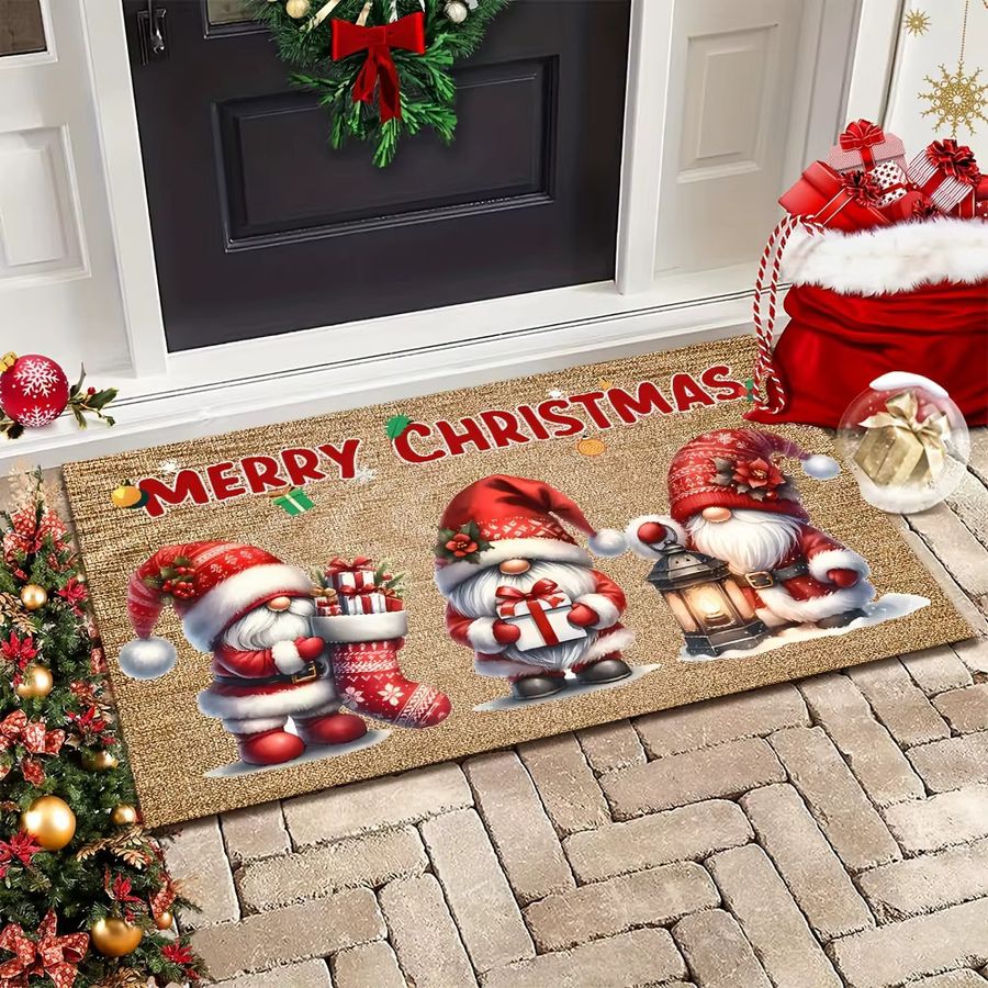 VIKAMA Weihnachts-Willkommens-Fußmatte mit Gartenzwerg-Design für die festliche Dekoration im Innen- und Außenbereich - Bild 3