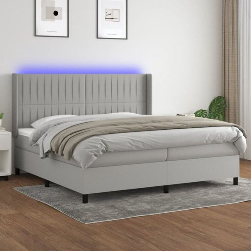 Vidaxl Boxspringbett mit Matratze in Grau und Weiß aus Stoff, B/T: 200 x 200 cm - Bild 1