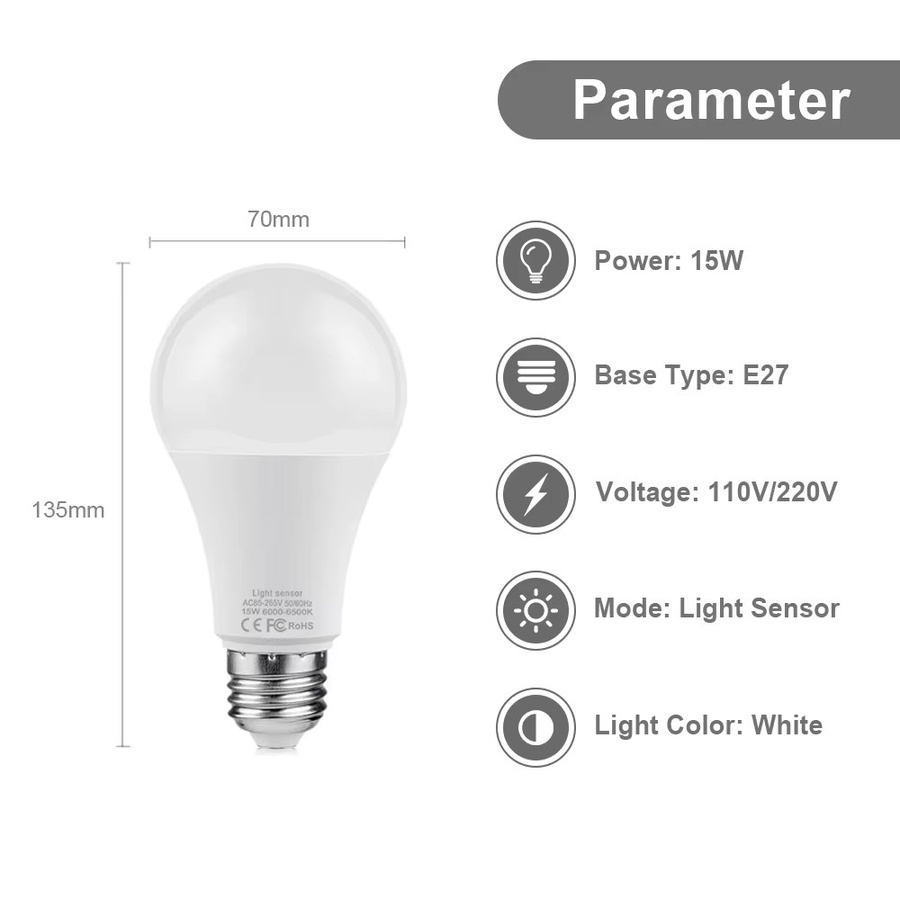MALITAI LED-Glühbirne E27 mit Lichtsensor, 15 W, Weiß, Automatischer Dämmerungsschalter für Treppen, Flur und Wege - Bild 2