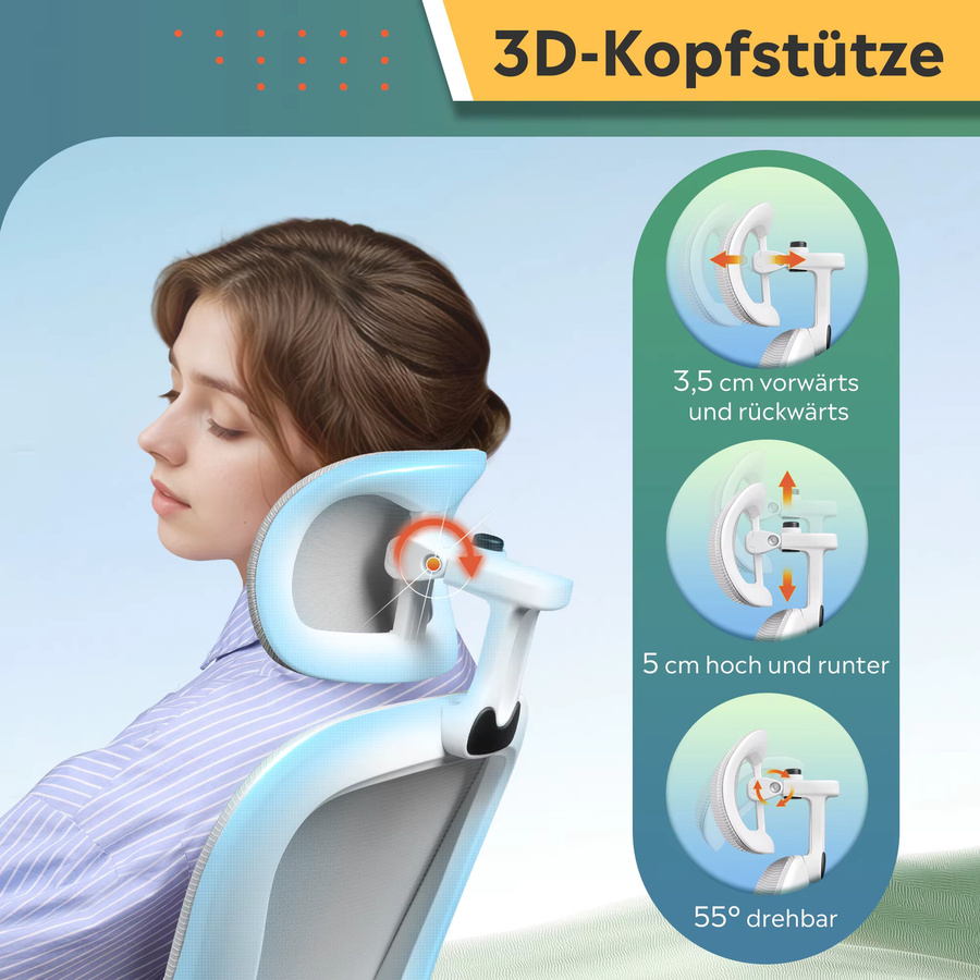 WLIVE Ergonomischer Bürostuhl in Weiß mit atmungsaktiver Netzrückenlehne und verstellbaren Armlehnen für das Homeoffice - Bild 3