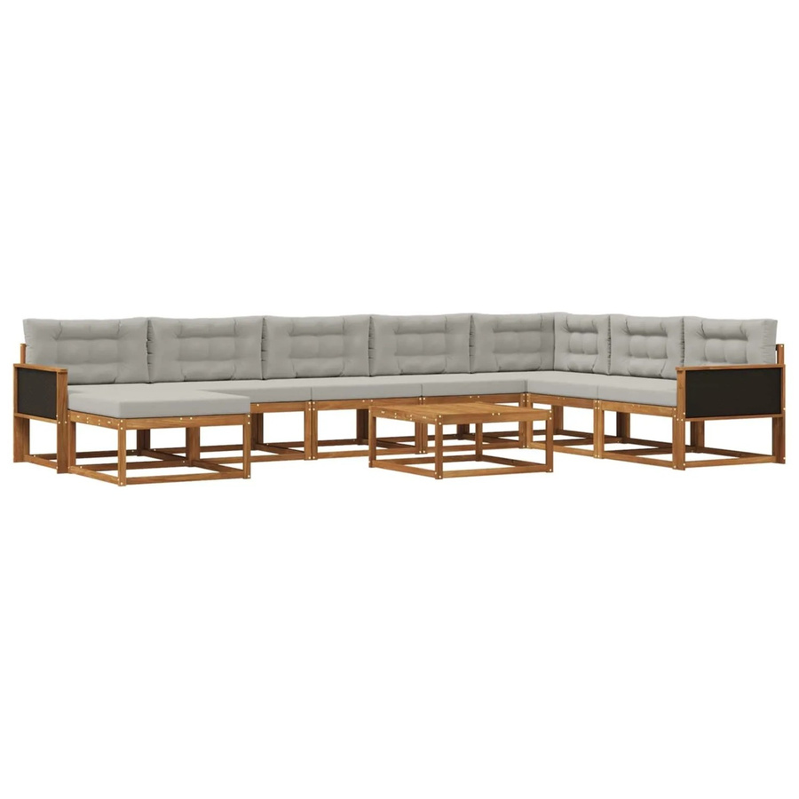 vidaXL Outdoor-Sofagarnitur in L-Form aus Akazienholz mit 9 Kissen in Braun und Hellgrau - Bild 2