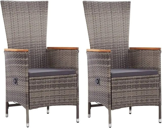 Furnicato Gartenstühle Set aus 2 Stück in Grau aus Poly Rattan mit Armlehnen und Auflagen - Bild 1