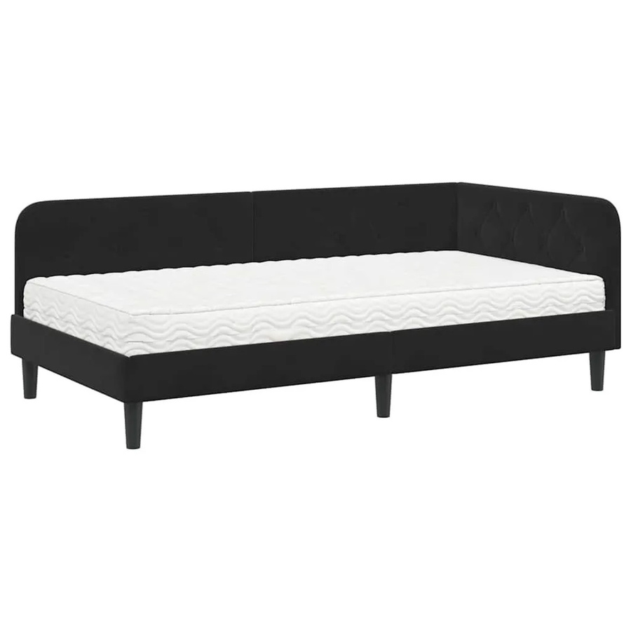 vidaXL Eckbettgestell mit Matratze in Schwarz aus Samt, B/T/H: 90 x 190 x 72 cm - Bild 1