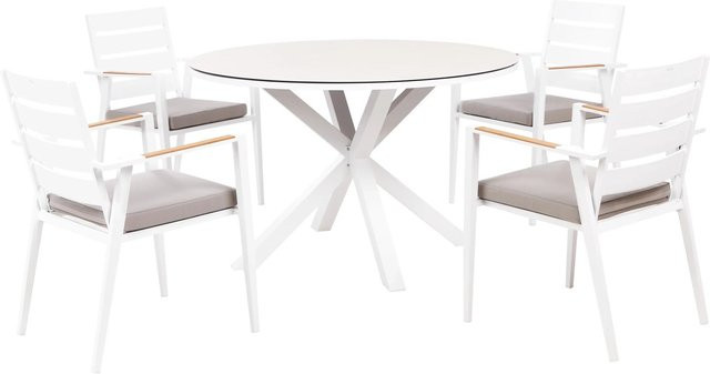 Beliani Gartentisch Set MALETTO/TAVIANO in Taupe mit Glasplatte für Garten, Balkon und Terrasse - Bild 1