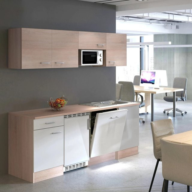 Flex-Well Classic Büroküche Florida, Farbe Weiß-Sonoma Eiche, Breite: 210 cm, Tiefe: 60 cm, Höhe: 85 cm - Bild 1