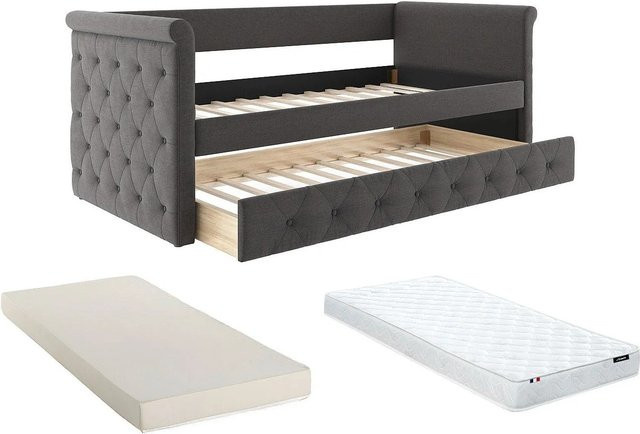 Vente-unique Sofabett Louise Grau mit Schlaffunktion und Auszugsschublade, gesteppt, Breite: 219 cm - Bild 1