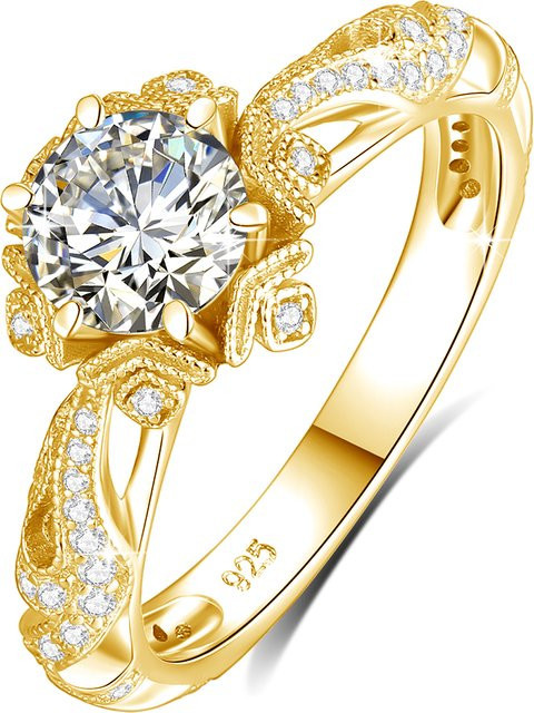 LONGUE VUE Ring 925 Silber, 18 Karat vergoldet, Moissanit, Damen - Bild 1