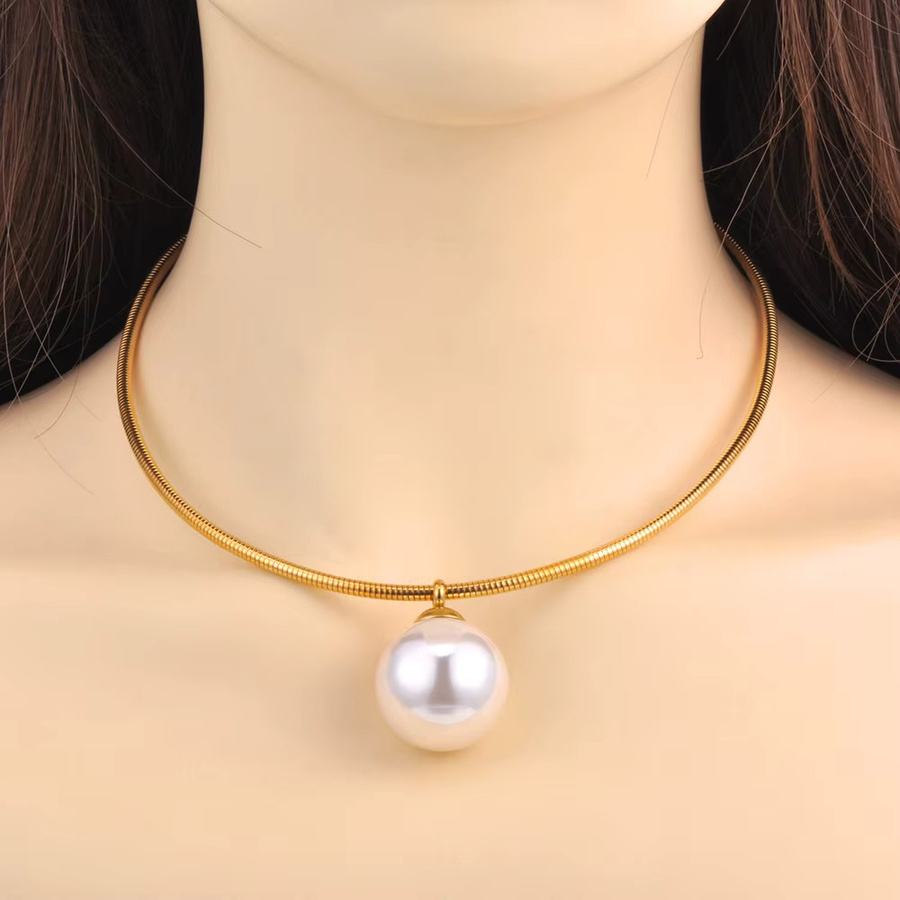 Lokaer Halskette Edelstahl, 18K Gold überzogen, Simulierte Perle, Damen - Bild 2