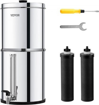VEVOR Schwerkraft Wasserfiltersystem aus Edelstahl in Silber mit 2 Kohlefiltern und Wasserhahn, 7,5 l Fassungsvermögen zur Reduktion von Blei und Chlor - Bild 1